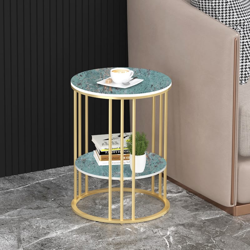 2 Tier Modern Metal Sintered Stone Round Side Table