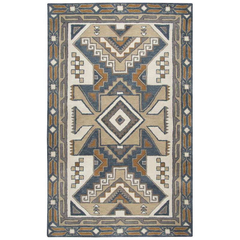 Alora Decor Ryder Ivory, Beige, and Grey Hand-tufted Southwestern Wool Rug - 8' x 10' - Gray