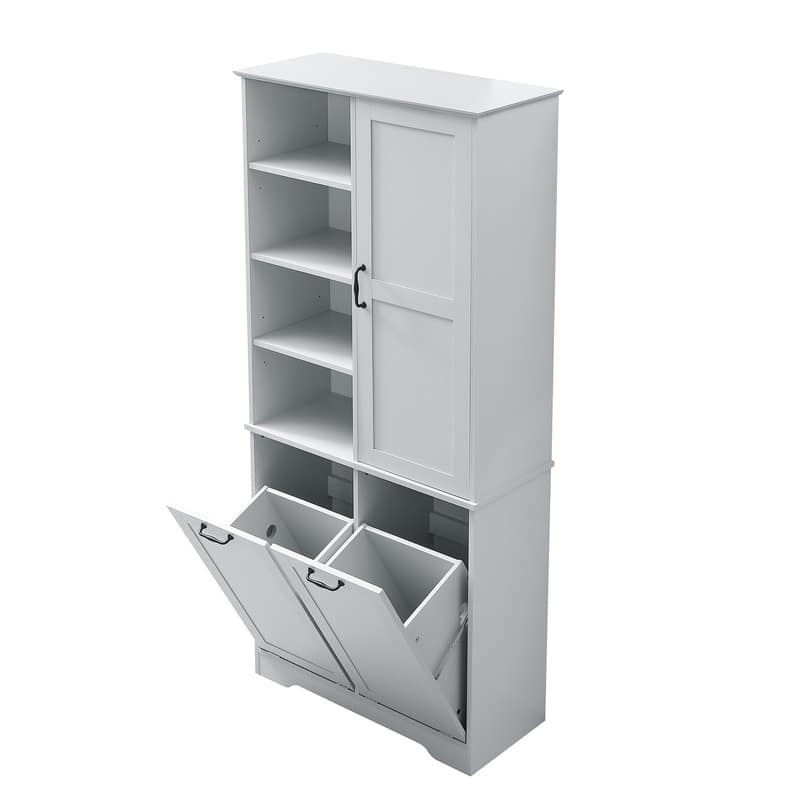 Free Standing Bathroom Storage Cabinet with Tilt-Out Laundry Baskets, Tall Cabinet with Adjustable Shelf
