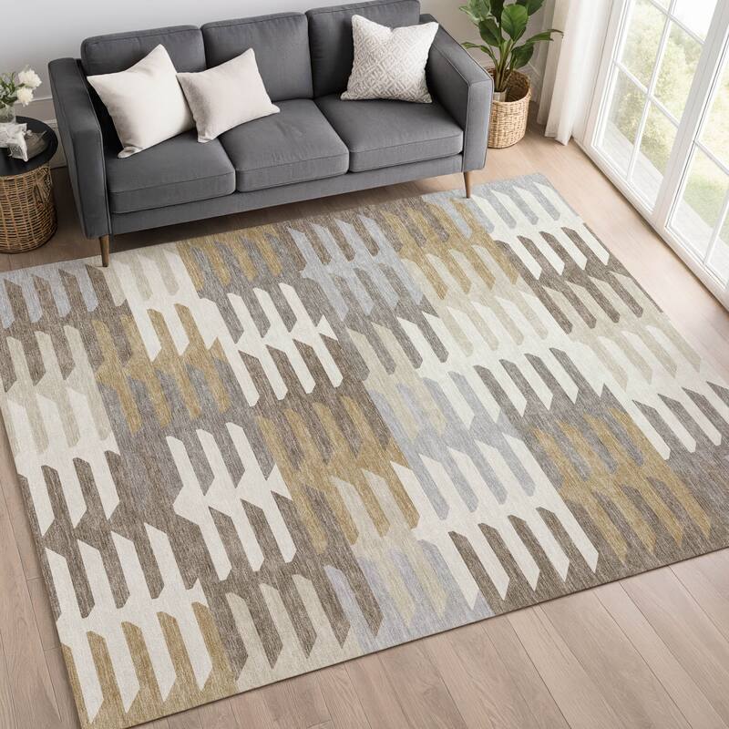 Machine Washable Indoor/ Outdoor Modern Stacks Chantille Rug