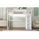preview thumbnail 9 of 14, White Full Size Wood Loft Bed with Built-in Wardrobe and Storage Shelves, Led light