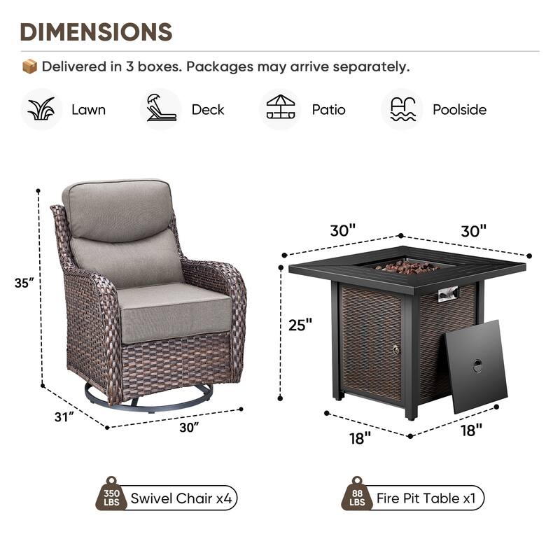 Pocassy 5/7PCS Patio Swivel Chairs 30 Inch Fire Pit Table