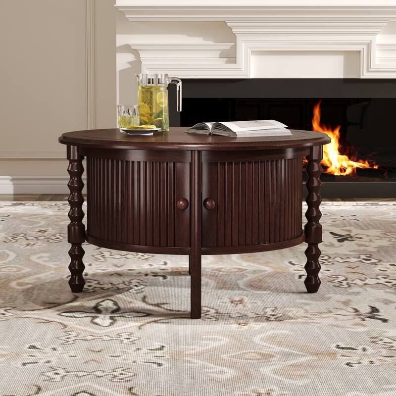 Vintage Round Coffee Table with Storage