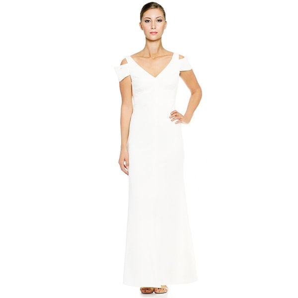 Calvin Klein Crepe Cold Shoulder Evening Gown Dress White Calvin Klein Crepe Cold Shoulder Evening Gown Dress White