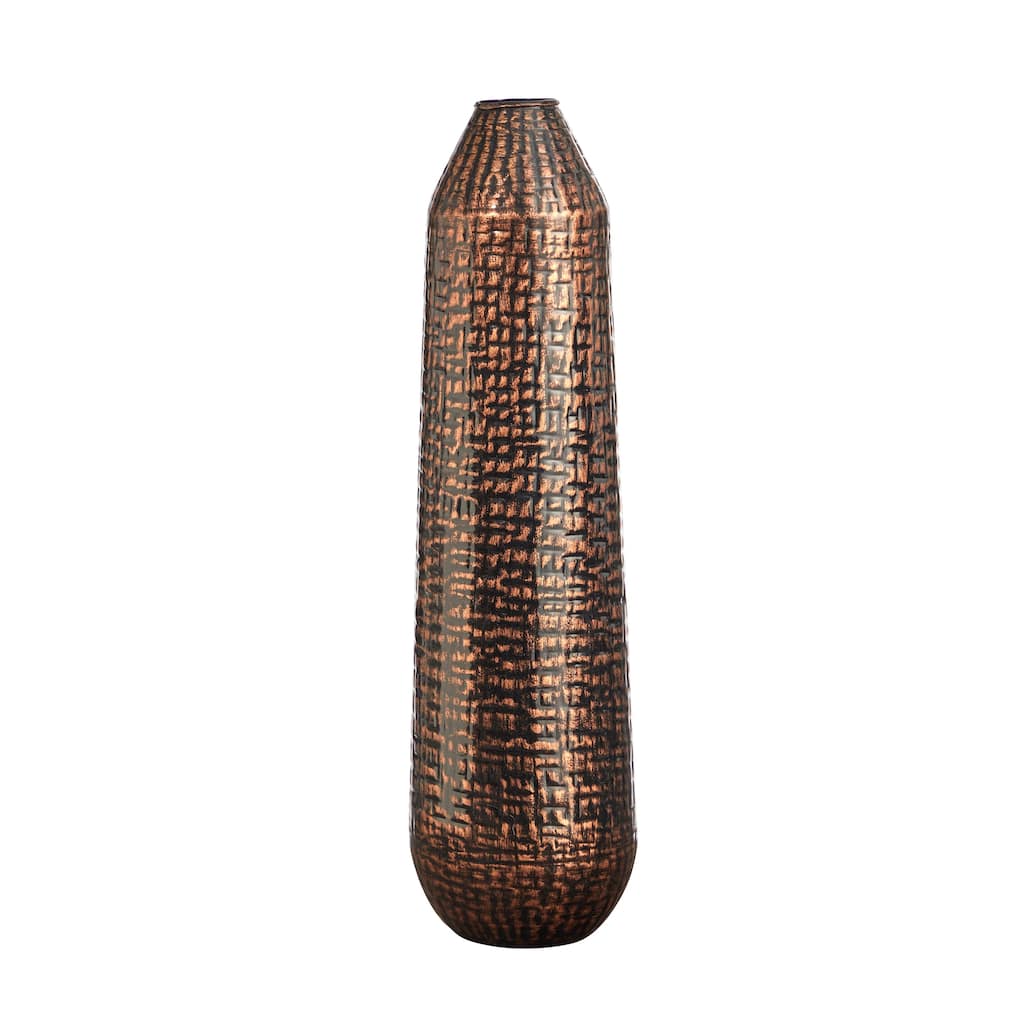 26" Tall Embossed Metal Tower Vase