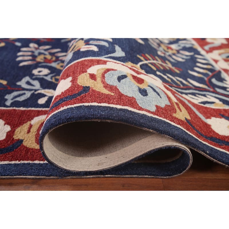 Traditional Navy Blue Sarouk Hand-Tufted Oriental Rug