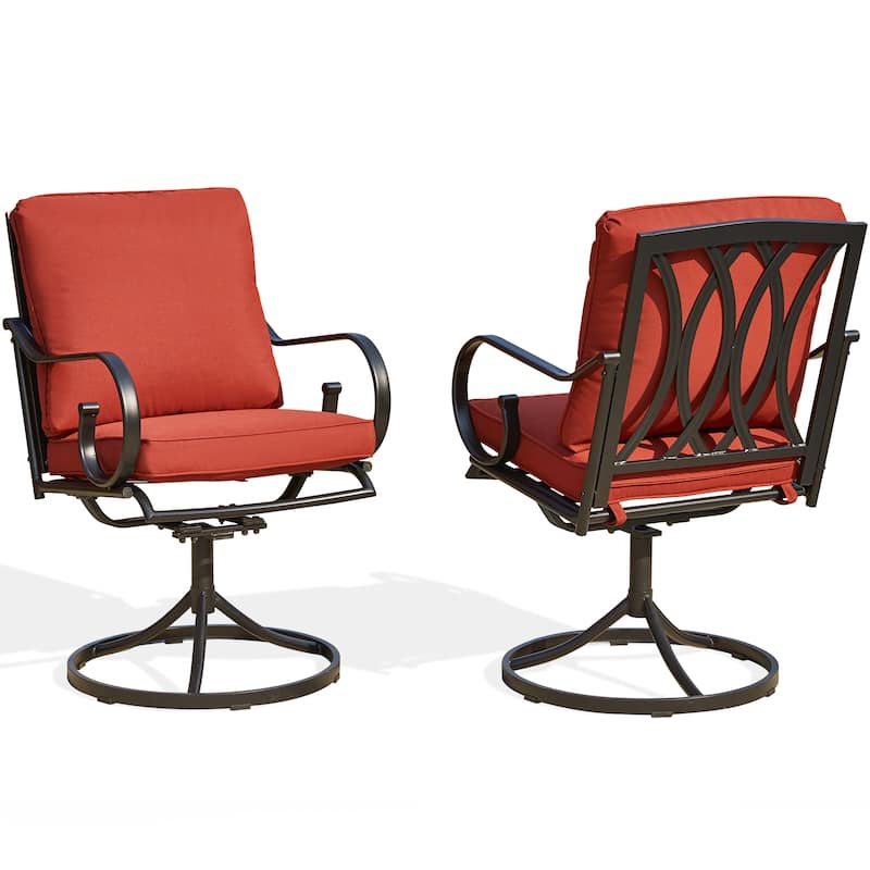 Outdoor Swivel Rocker Chairs Set of 2, Heavy-Duty 360° Swivel Patio Chairs with Cushions, All-Weather Steel Frame for Garden