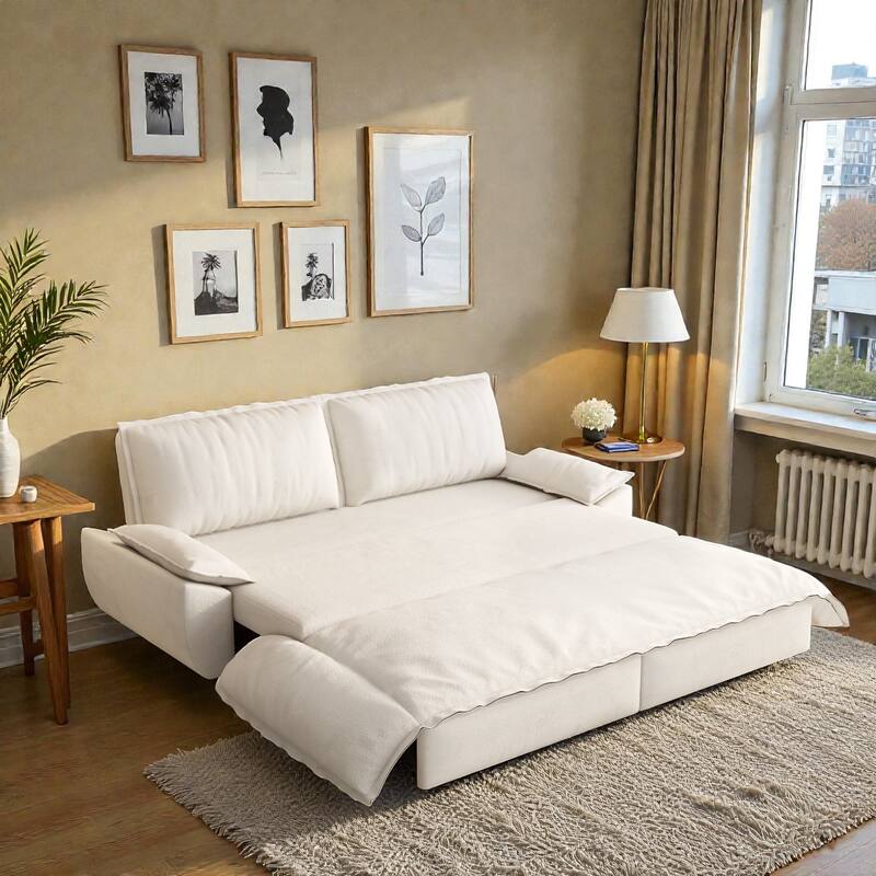 73.2" Pull Out Sofa Bed, 3-in-1 Convertible Queen Sleeper Sofa, Velvet Loveseat Couch for Living Room Bedroom