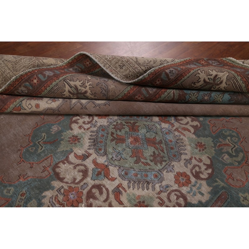 Over-Dyed Distressed Tabriz Persian Antique Wool Carpet - 9'11" x 12'11"