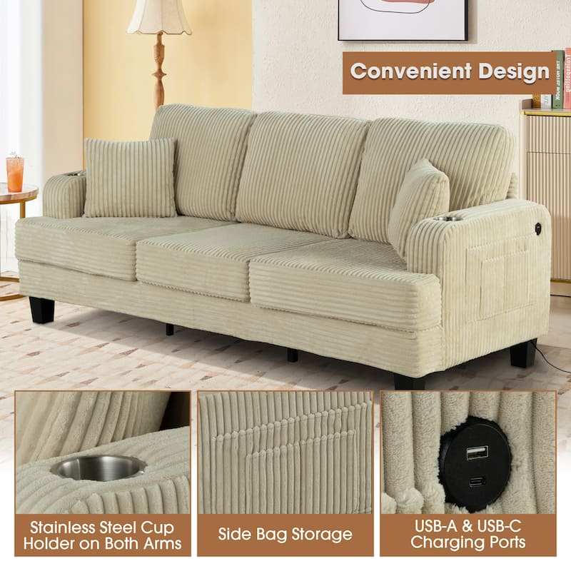 Modern Fabric 3-piece Sectional Sofa Set with Loveseat and Storage Ottoman
