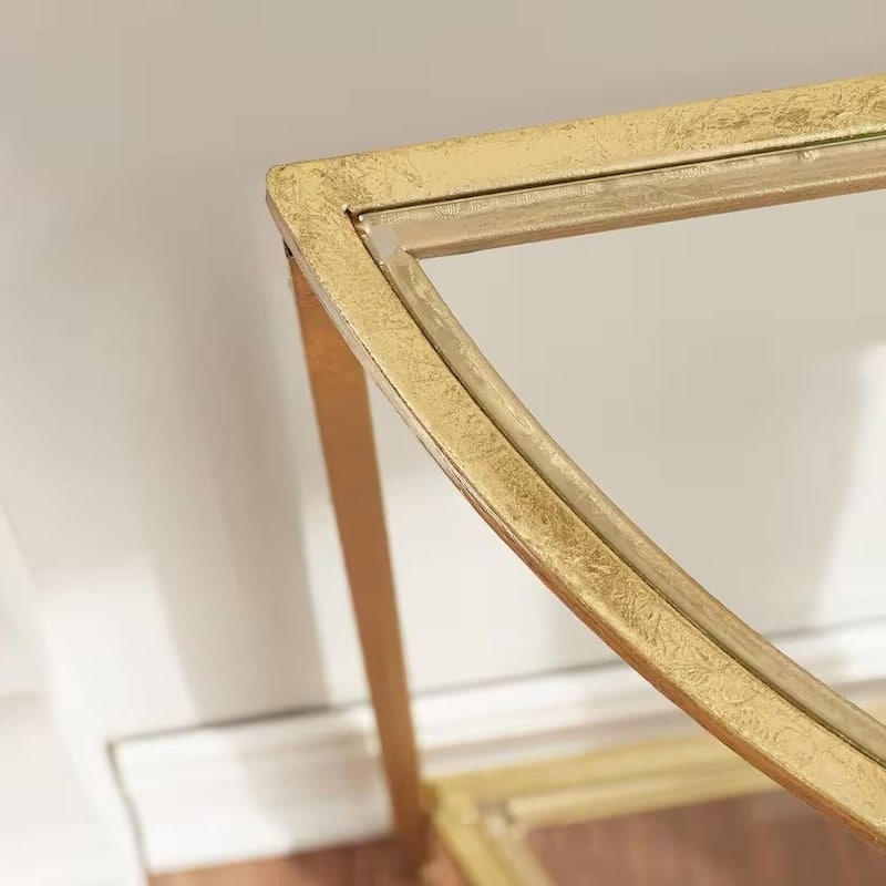 32” Modern Demilune Entryway Gold Console Table with Glass Top and Bottom Shelf for Living Room - 32”W x 12”D x 30”H