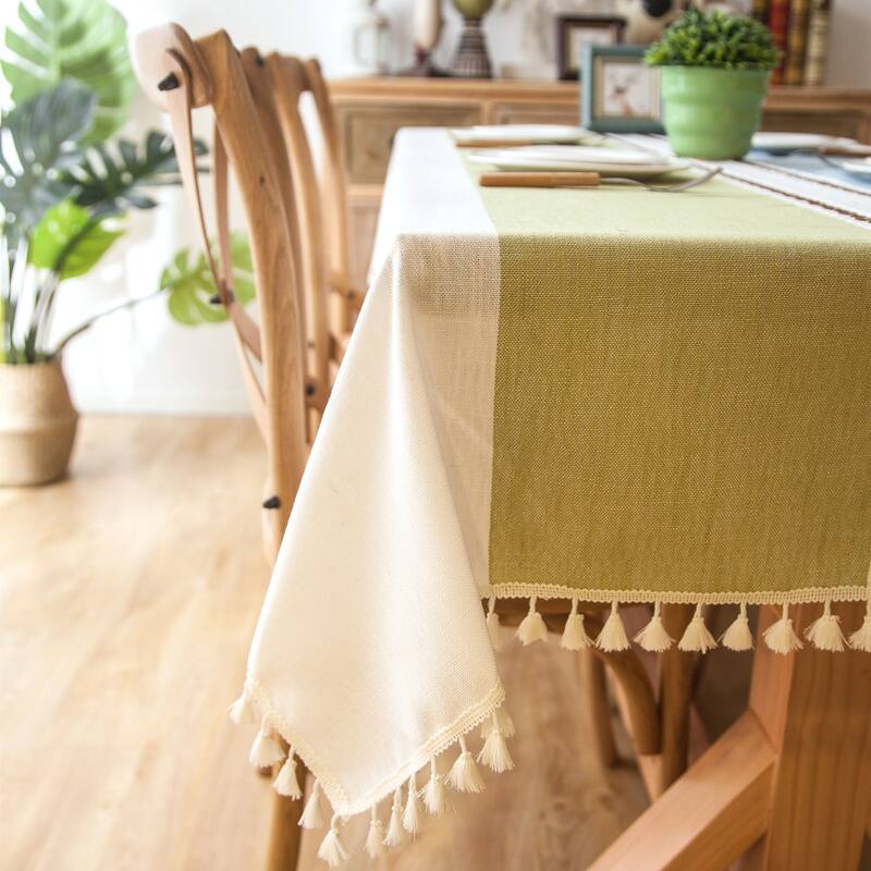Enova Home 54"x 78" High Quality Rectangle Cotton and Linen Tablecloth with Tassels