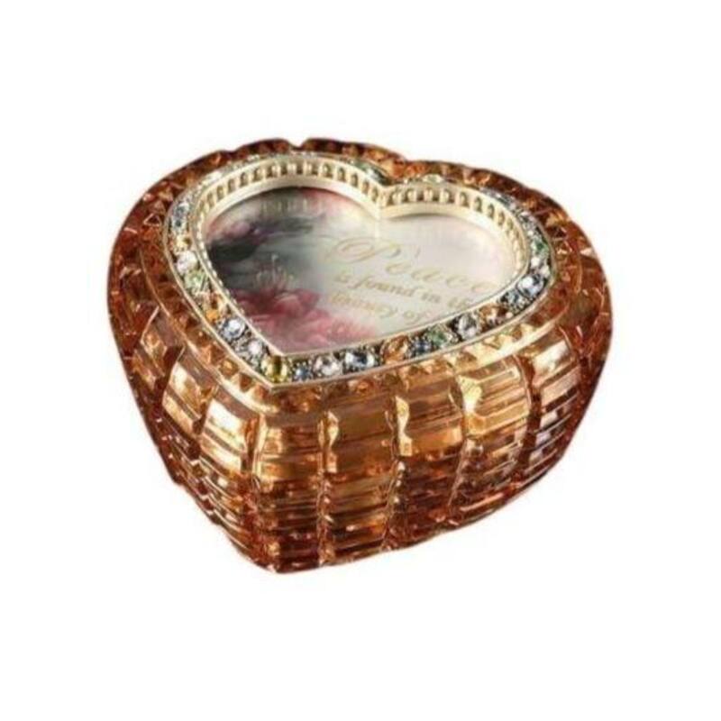 Set of 4 Amber Heart Shaped Decorative Jewelry Music Boxes, 4.5"