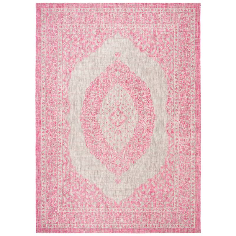 SAFAVIEH Courtyard Thoma Medallion Indoor/ Outdoor Waterproof Patio Backyard Rug - 8' x 11' - Light Grey/Fuchsia