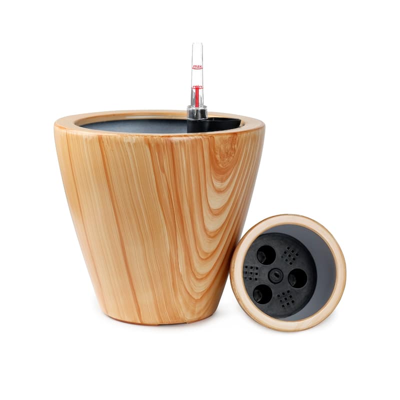 DTY Signature 2-Pack 10 in.Dark Wood Plastic Self-watering Planter Pot