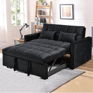 Modern 3 in 1 Convertible Sleeper Velvet Loveseat Sofa Bed, Black - Bed ...