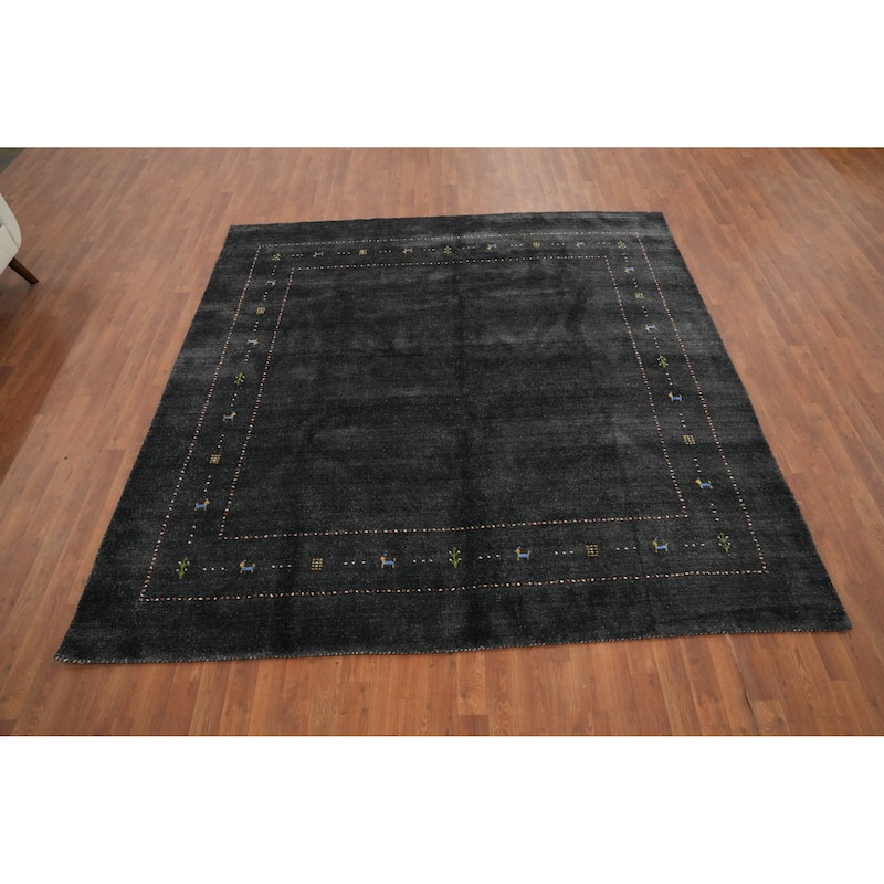 Hand Knotted Oriental 100% Wool Carpet Tribal Animal Pictorial Greys & Charcoal Gabbeh Area Rug - 8' 0'' X 7' 10''