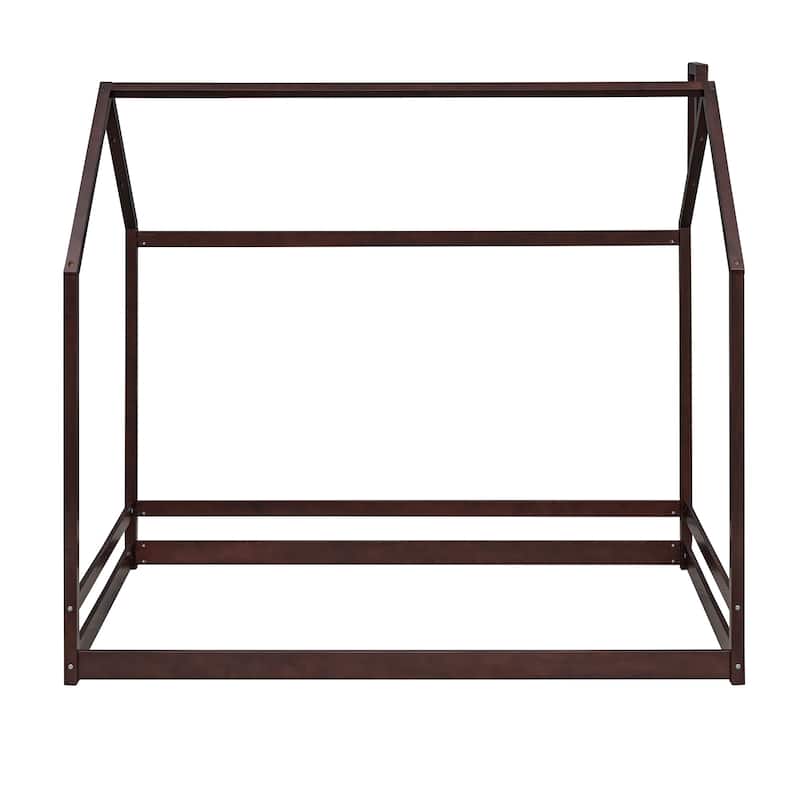 House-shaped Floor Bed, Twin Size Wood House Bed Frame with Roof