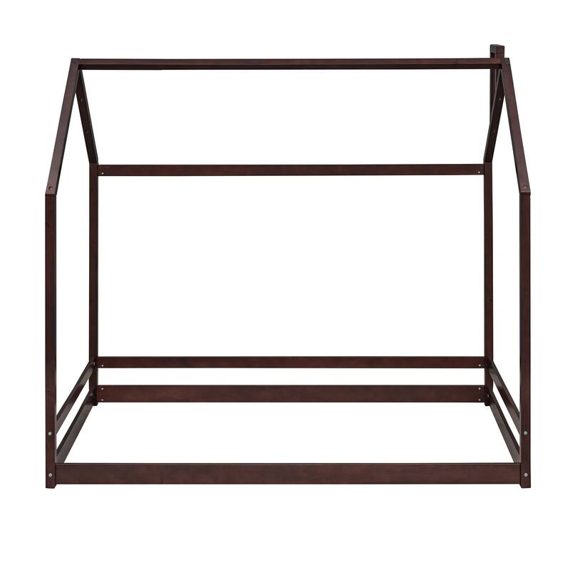 Kids Twin House Bed with Roof, Semi-Enclosed Play Area, and Sturdy Pine Frame
