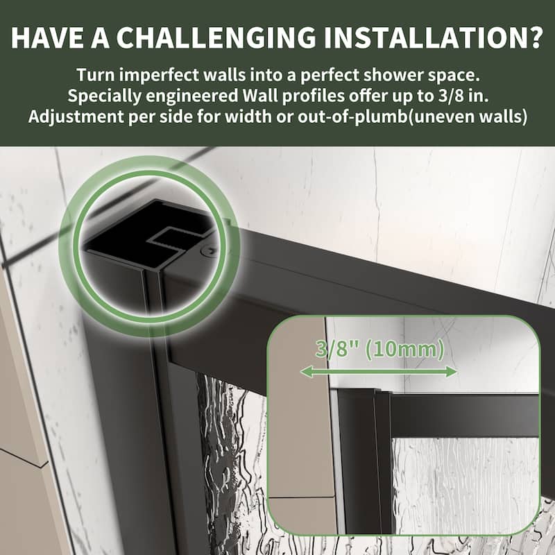 Modland 38-42"x71'' Adjustable Pivot Shower Door - Auto-Lift Hinge, Magnetic Seal, 5 Finishes for Uneven Walls - 42''x 71''