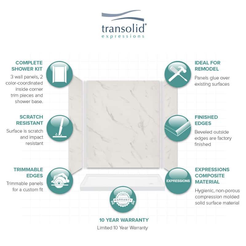 Transolid Expressions 60-in X 32-in X 72-in Glue to Wall Shower Kit - 32" x 60" x 72"