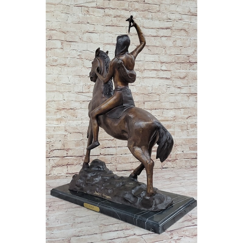 Scalp By Frederic Remington Bronze Native American Horseback Sculpture Statue 26 Inches X 22 Inches