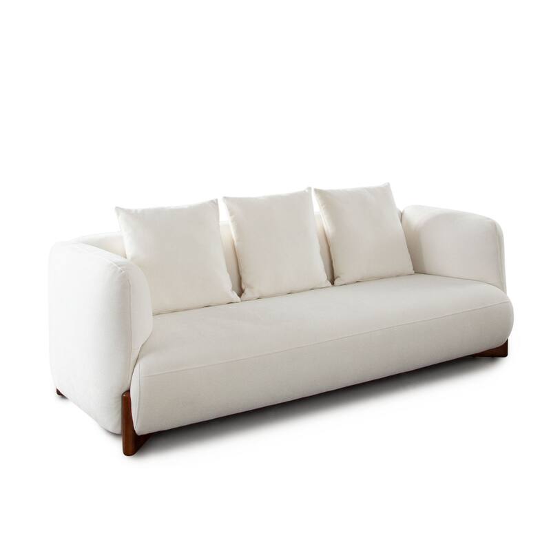 Kiol Sofa, 3 Accent Pillows, White Padded Polyester Seating, 88 Inch