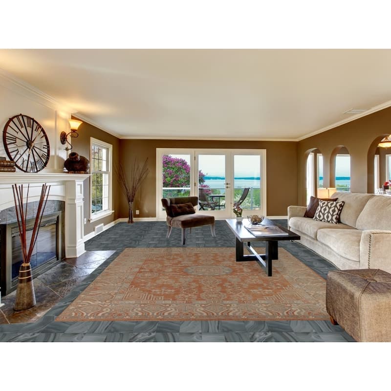 Orange Oushak Vegetable Dye Turkish Area Rug Hand-Knotted Wool Carpet - 8'3"x 9'9"