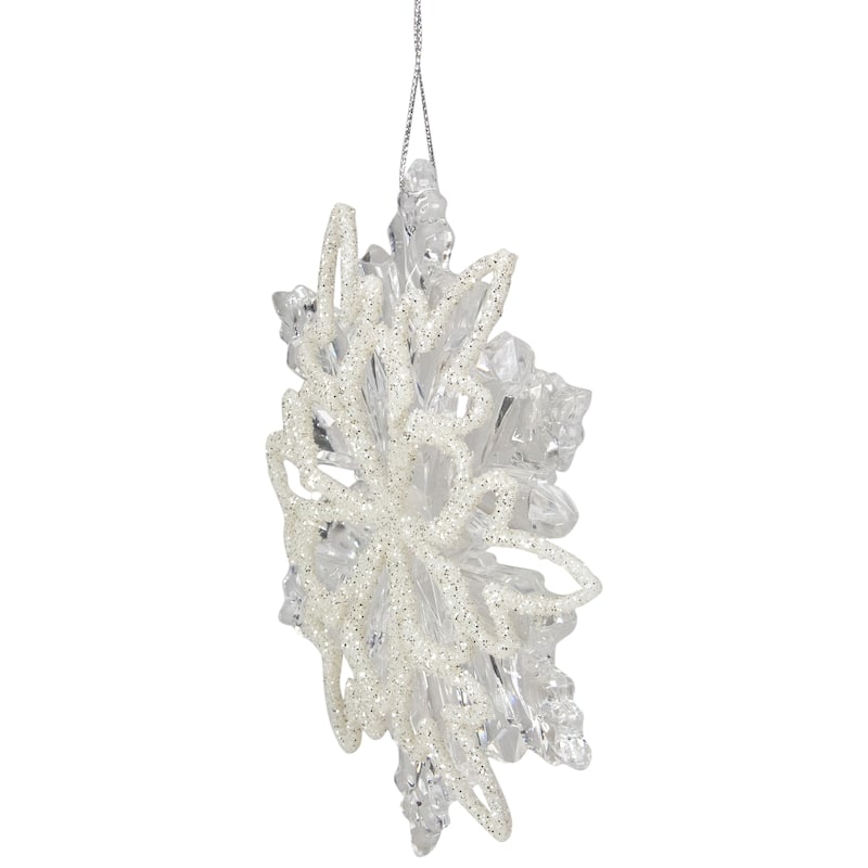 Snowflake with Glitter Design Christmas Ornament - 5.5" - Clear