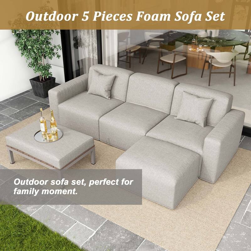 5-Piece Modular Sets Sectional Sofa Set Patio Conversation Sets
