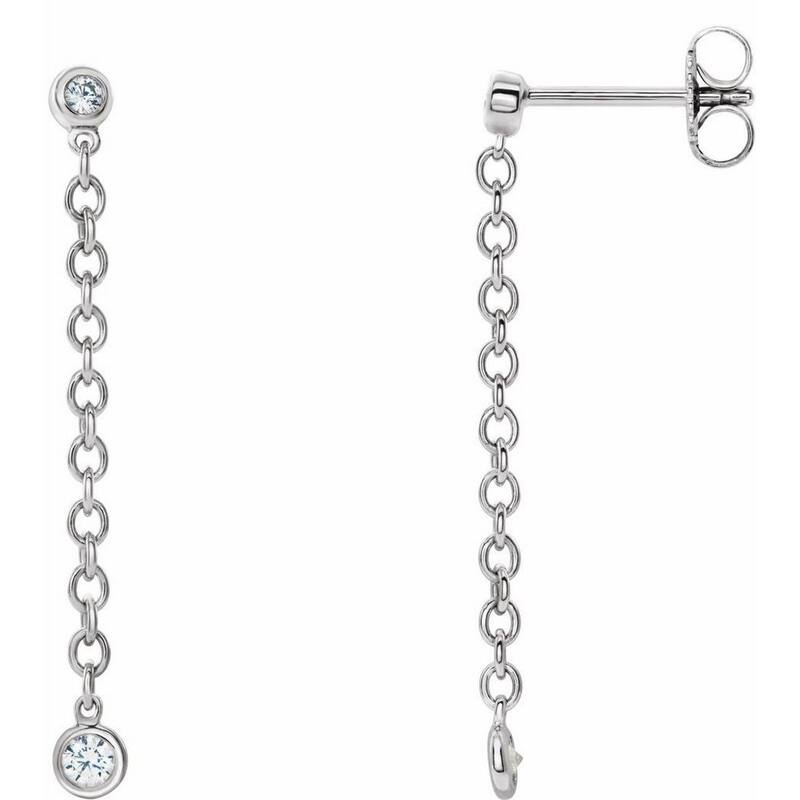 Curata 14k White Gold Polished 0.2 Carat Diamond Chain Earrings
