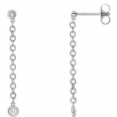 Curata 14k White Gold Polished 0.2 Carat Diamond Chain Earrings