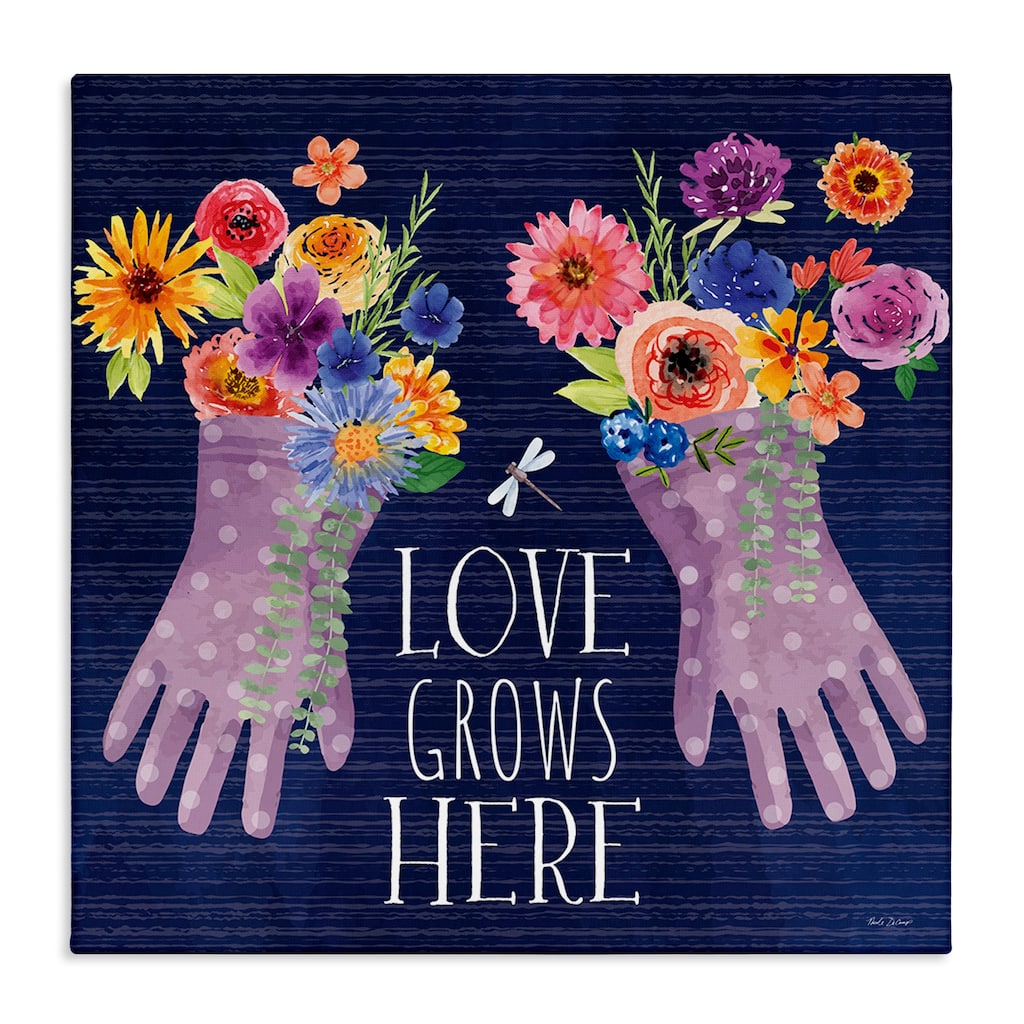 Stupell Love Grows Here Gardening Gloves Canvas Wall Art Design By Nicole DeCamp
