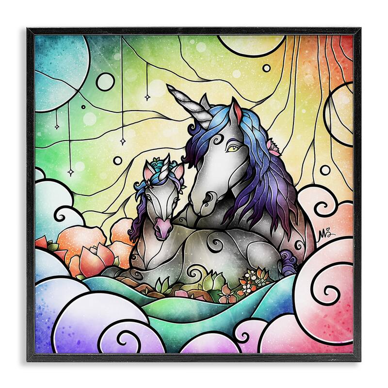 Stupell Deco Style Unicorns Framed Giclee Art Design By Mandie Manzano - 24 x 24 - Black