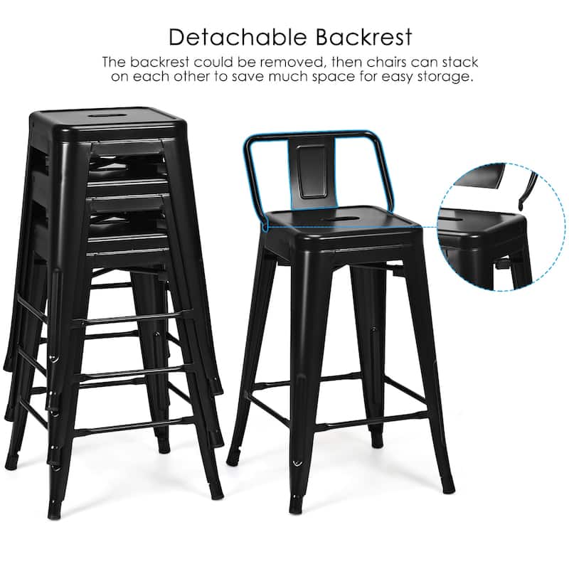 Costway Set of 4 Low Back Metal Counter Stool 24'' Seat Height - see details
