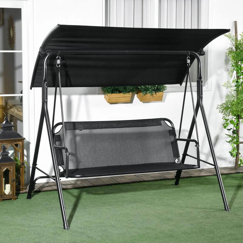 3-Person Patio Swing with Stand, Adjustable Tilt Canopy, Cozy Bench