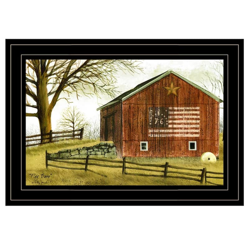 TrendyDecor4U Farmhouse "Flag Barn" Framed Print Wall Art by Billy Jacobs - Multi-Color