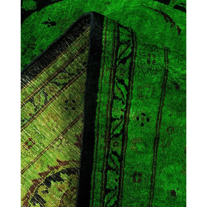 Overton Hand Knotted Wool Vintage Inspired Modern Contemporary Overdyed Green Area Rug - 8' 1" x 10' 7"