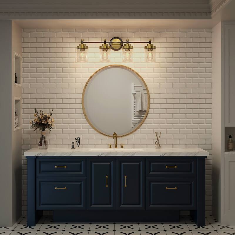 Modern Dimmable Vanity Light with Clear Ribbed Glass Shades E26 Sockets