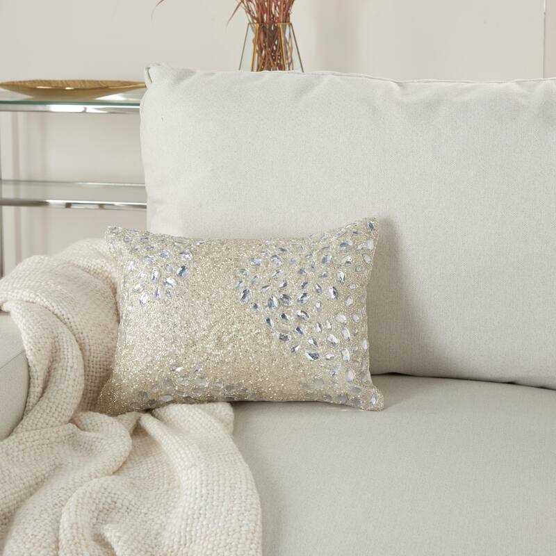 Mina Victory Luminescence Modern Beaded Throw Lumbar Pillow 10" X 14"