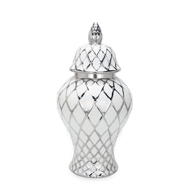 Beloved White and Silver Ceramic Decorative Ginger Jar