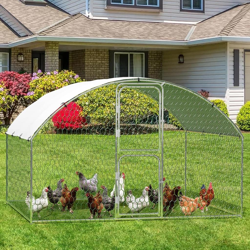 Chicken Coop, Walk-in Poultry Run Pen with Waterproof Anti-UV Cover for Backyard, Farm