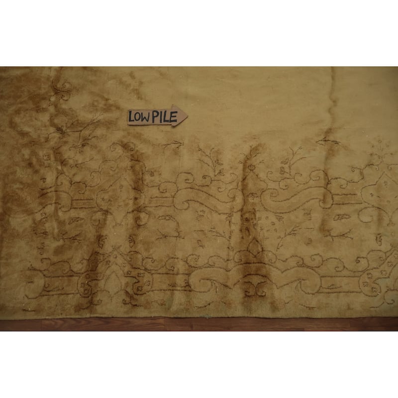 Hand Knotted Oriental 100% Wool Carpet Traditional Floral Yellow & Gold Kerman Area Rug - 11' 10'' X 8' 10''