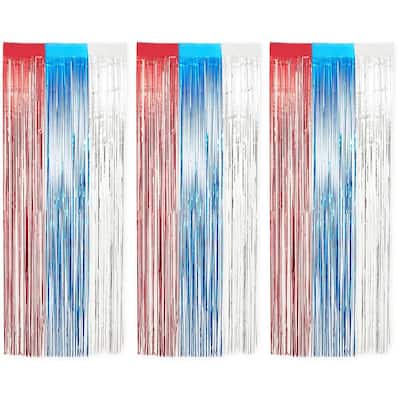 3x Metallic Foil Fringe Tinsel 4th of July Party Patriotic Wall Decoration 3x8ft