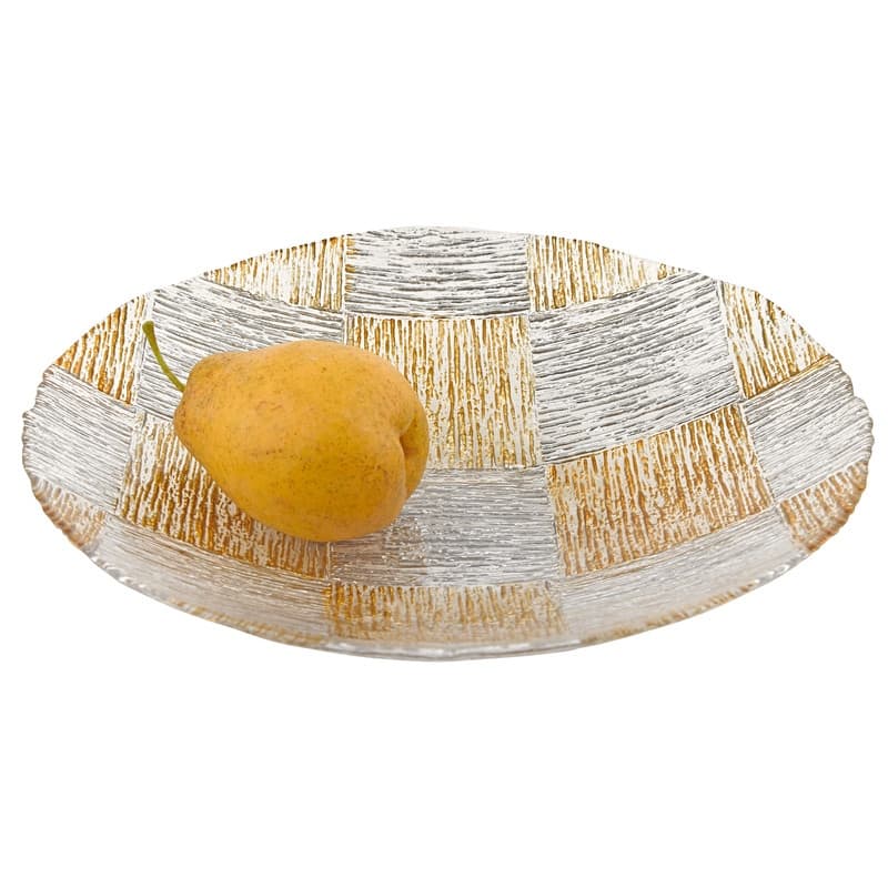 Silver & Gold Cubes Hand Decorated Glass 12" Bowl