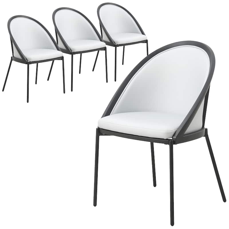 Vinyl Dining Chair with Curved Back and Stainless Steel Legs Set of 4 - White