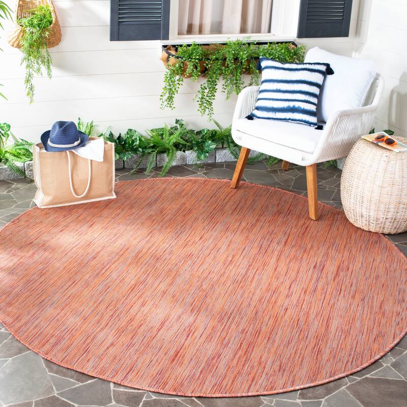 SAFAVIEH Beach House Guylene Indoor/ Outdoor Waterproof Patio Backyard Rug - 6'7" Round - Rust
