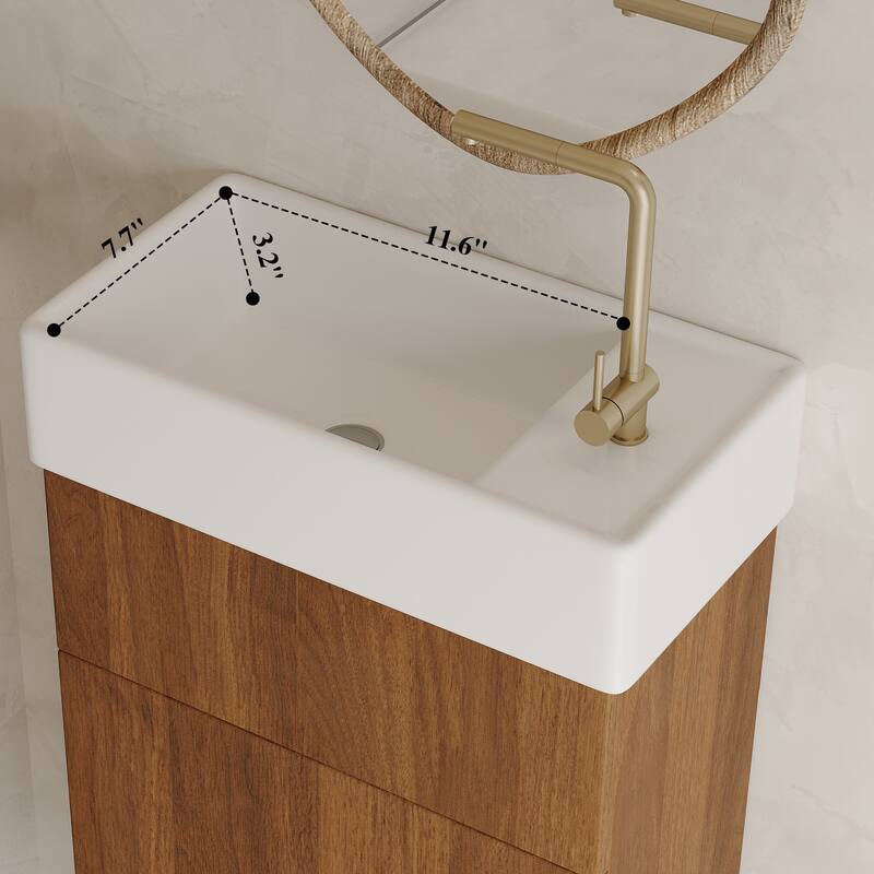 GDFStudio - Modern Compact 16.5" Floating Wall-Mounted Bathroom Vanity with Intergrated Ceramic Basin & Soft-Close Door