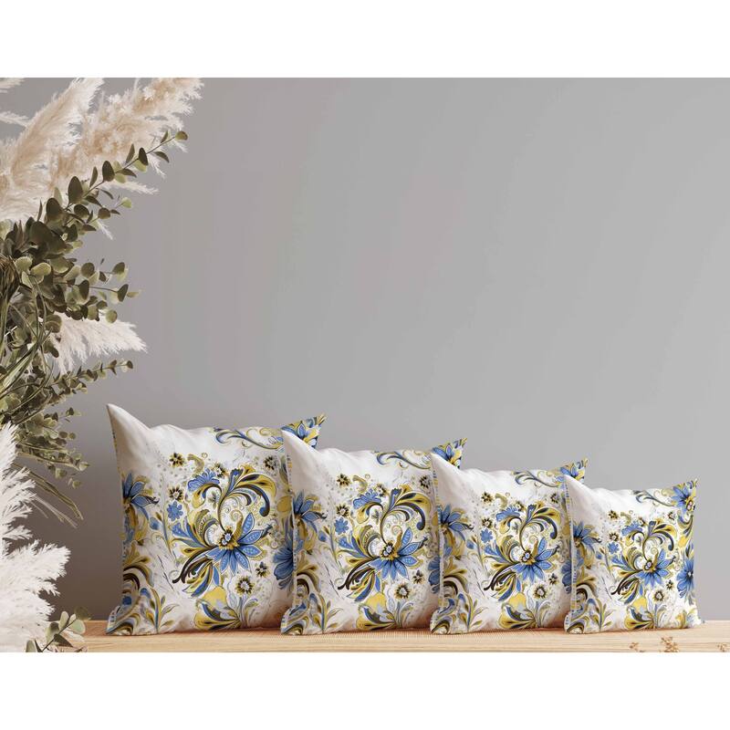 Wild Flora Fusion Faux Suede Reversible Throw Pillow Yellow and Blue