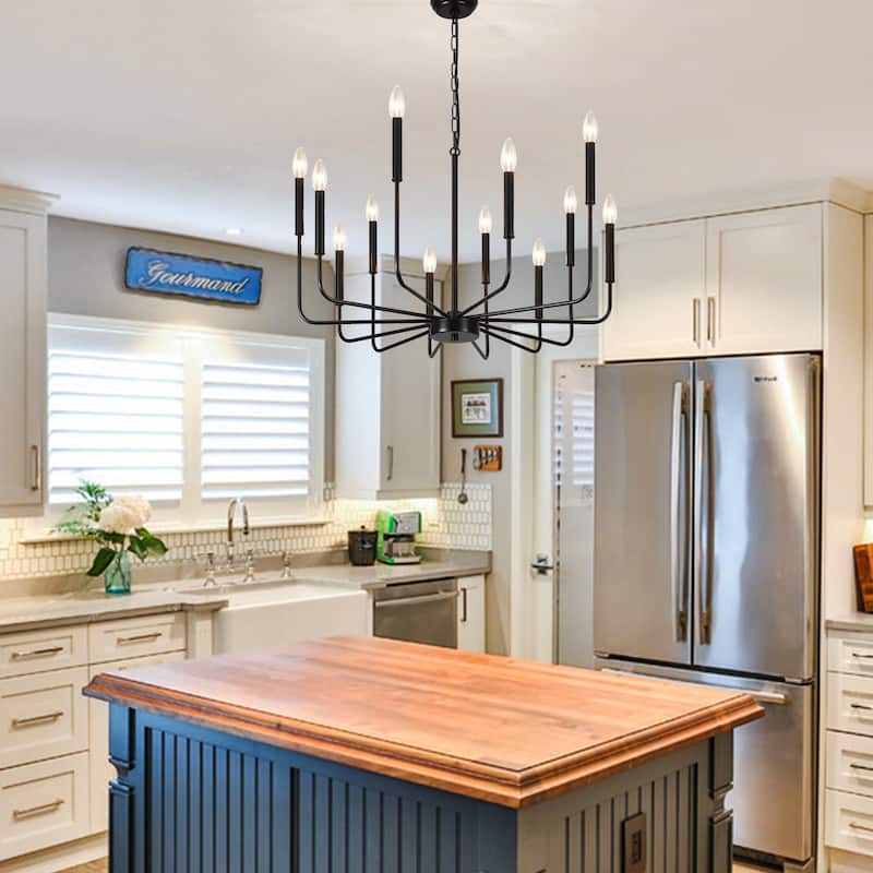 31.29" Wide Farmhouse Chandelier, 12-Light Classic Candle Chandelier for Dining Room Living Room Bedroom Kitchen